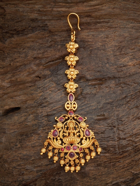 

Kushal's Fashion Jewellery Red & Gold-Toned Stone Studded Maang Tikka