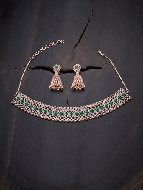 

Kushal's Fashion Jewellery Rose-Gold Plated & Green Choker Necklace