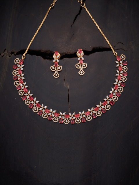 

Kushal's Fashion Jewellery Red Gold-Plated Cubic Zirconia Studded Jewellery Set