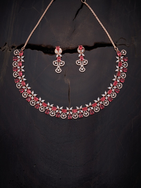 

Kushal's Fashion Jewellery Red Rose Gold-Plated Necklace Set