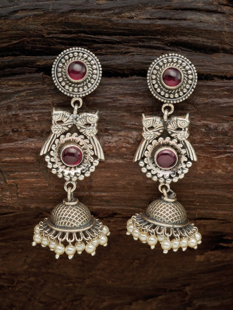 

Kushals Fashion Jewellery Red 92.5 Silver-Plated Oxidised Circular Jhumkas