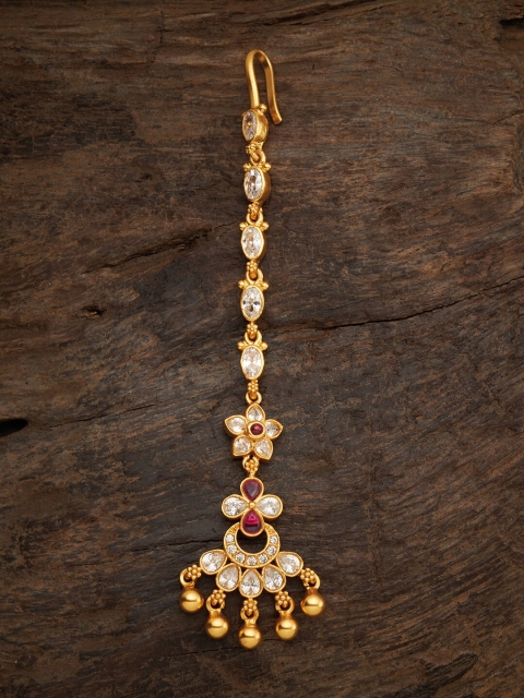 

Kushal's Fashion Jewellery 925 Sterling Silver Gold-Toned & Red Stone Studded Maang Tikka