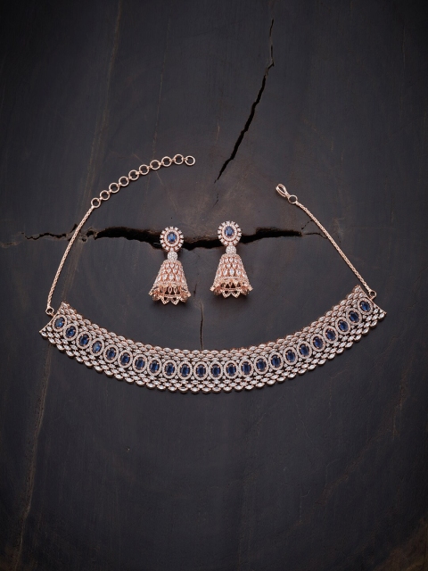 

Kushal's Fashion Jewellery Rose Gold-Plated & Blue Studded Jewellery Set