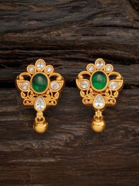 

Kushal's Fashion Jewellery Green & Gold-Plated Floral 92.5 Pure Silver Drop Earrings