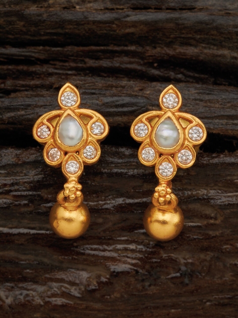 

Kushal's Fashion Jewellery White & Gold-Plated 92.5 Pure Silver Drop Earrings