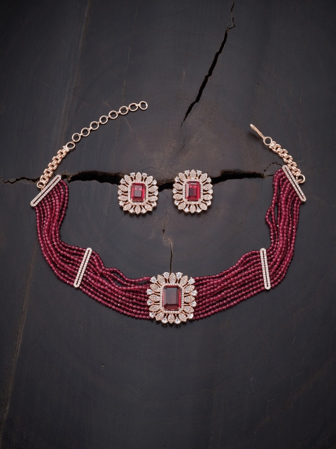 

Kushal's Fashion Jewellery Red CZ Studded Choker Jewellery Set