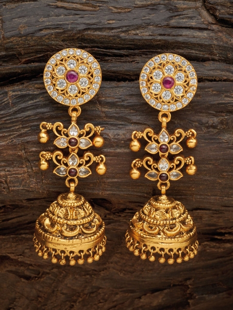 

Kushal's Fashion Jewellery Gold-Plated Red Dome Shaped Jhumkas