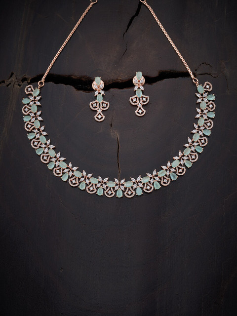

Kushal's Fashion Jewellery Rose Gold & Sea Green Rose Gold-Plated Necklace