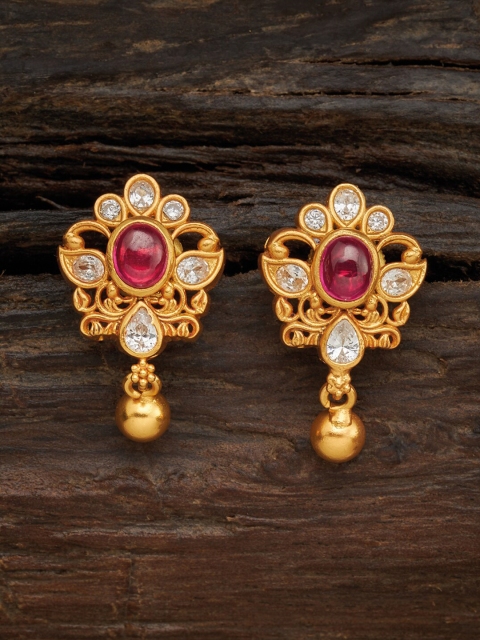 

Kushal's Fashion Jewellery Red & Gold-Plated Floral 92.5 Pure Silver Drop Earrings