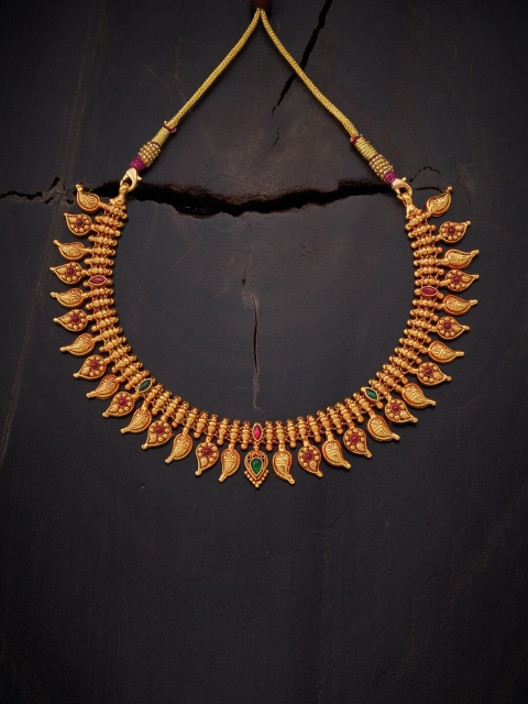 

Kushal's Fashion Jewellery Red & Gold-Toned Sterling Silver Gold-Plated Temple Necklace