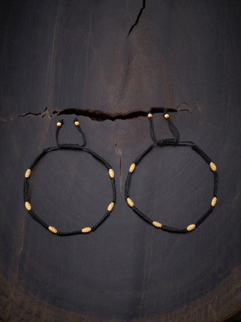 

Kushal's Fashion Jewellery 92.5 Silver Set Of 2 Black Gold Plated Anklets