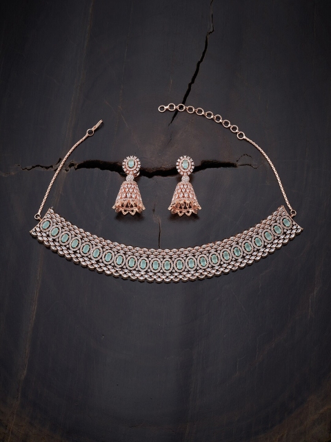 

Kushal's Fashion Jewellery Rose Gold & Sea Green Rose Gold-Plated Choker Necklace