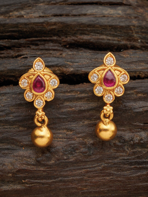 

Kushal's Fashion Jewellery Red & Gold-Plated Floral 92.5 Pure Silver Drop Earrings