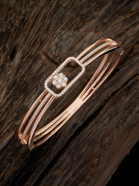 

Kushal's Fashion Jewellery Women Rose Gold & White Cubic Zirconia Rose Gold-Plated Kada Bracelet