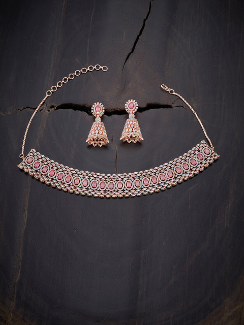 

Kushal's Fashion Jewellery Rose Gold & Pink Rose Gold-Plated Choker Necklace