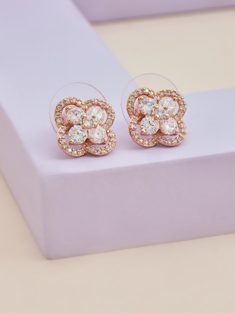 

Kushal's Fashion Jewellery White CZ-Studded Floral Studs Earrings