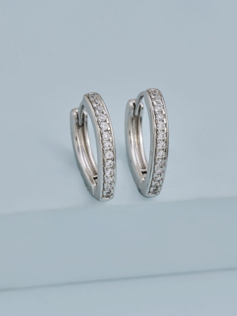 

Kushal's Fashion Jewellery White Rhodium-Plated Circular Hoop Earrings
