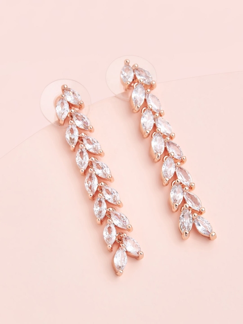 

Kushal's Fashion Jewellery White & Rose Gold Plated Leaf Shaped Drop Earrings