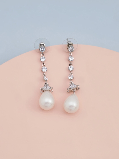 

Kushal's Fashion Jewellery White Rhodium-Plated Contemporary Drop Earrings
