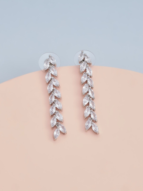 

Kushal's Fashion Jewellery White Leaf Shaped Drop Earrings