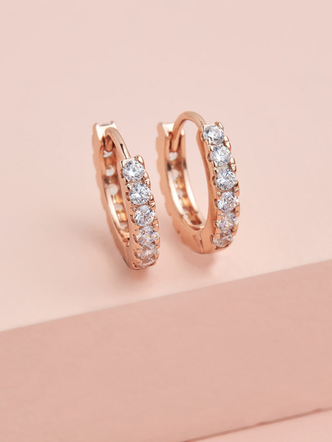 

Kushal's Fashion Jewellery White & Rose Gold Plated Circular Hoop Earrings