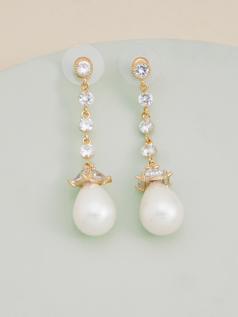 

Kushal's Fashion Jewellery White & Gold-Toned Contemporary Drop Earrings