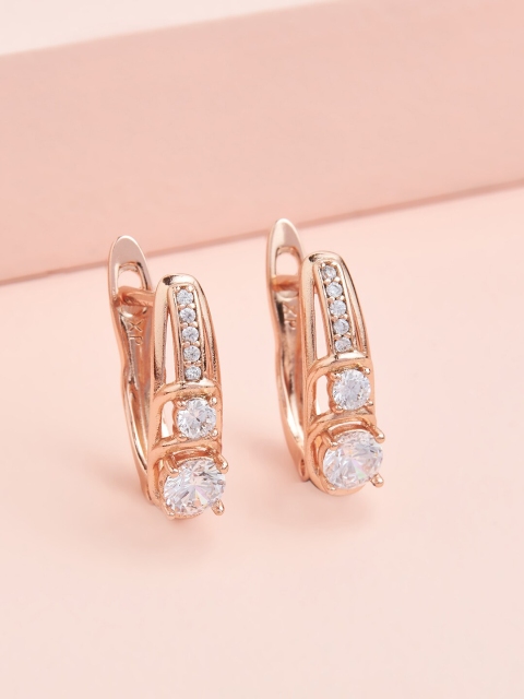 

Kushal's Fashion Jewellery White Rose-Gold Plated Circular CZ Studded Studs Earrings