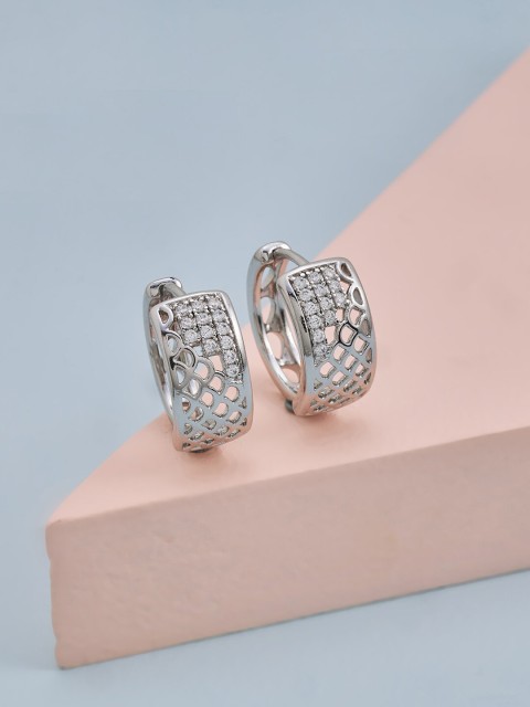 

Kushal's Fashion Jewellery White Circular Half Hoop Earrings