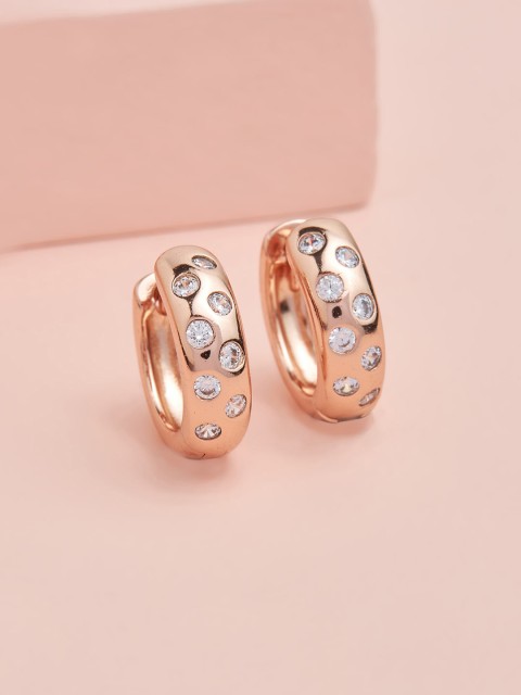

Kushal's Fashion Jewellery White Cubic Zirconia Studded Circular Hoop Earrings
