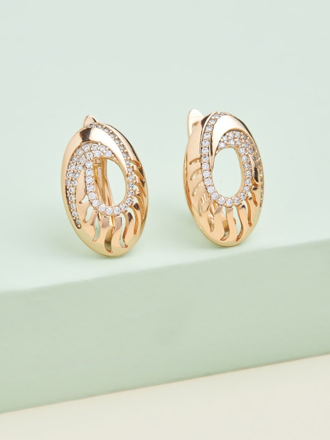 

Kushal's Fashion Jewellery Gold-Plated White Oval Studs