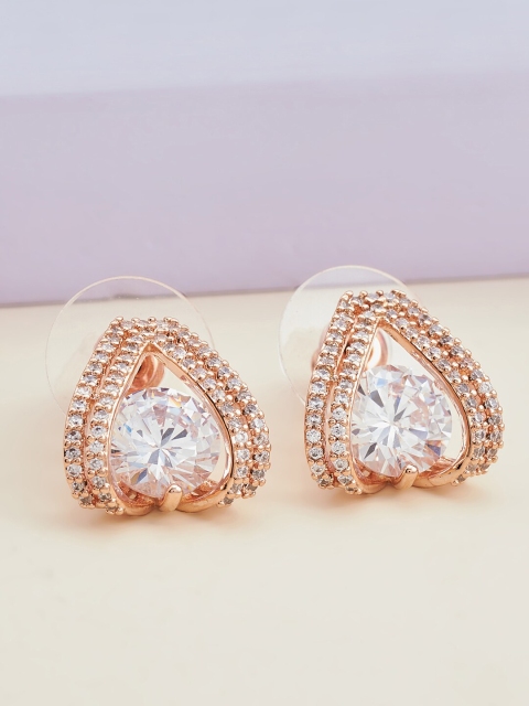 

Kushal's Fashion Jewellery White & Rose Gold Plated Contemporary Studs Earrings