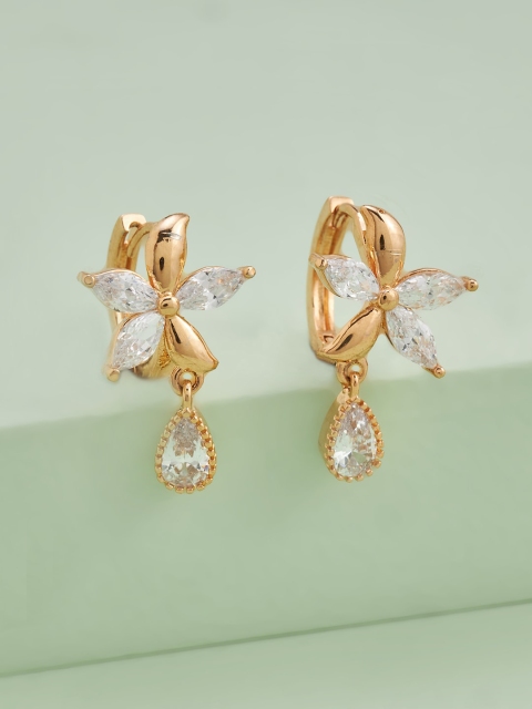 

Kushal's Fashion Jewellery White Floral Gold-Plated Drop Earrings