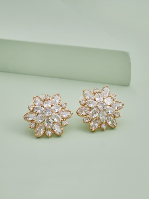 

Kushal's Fashion Jewellery White & Gold-Plated Floral Studs