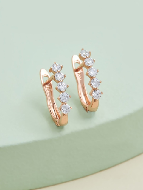 

Kushal's Fashion Jewellery White Rose Gold Plated Contemporary CZ Studded Hoop Earrings