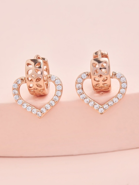 

Kushal's Fashion Jewellery White Heart Shaped Rose-Gold-Plated Studs Earrings