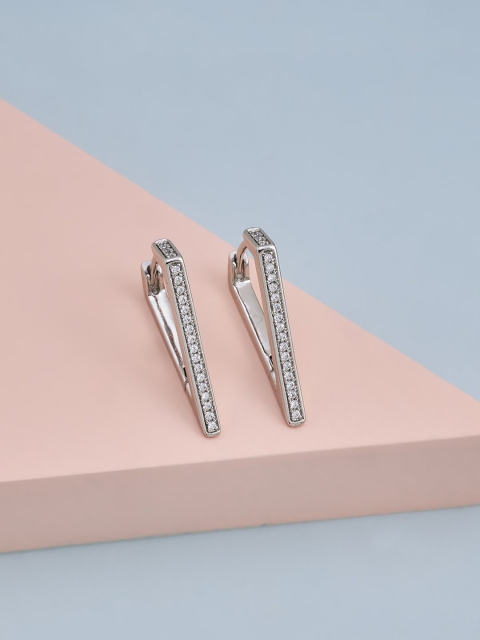 

Kushal's Fashion Jewellery White Triangular Hoop Earrings