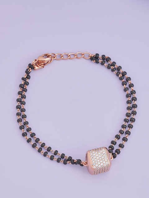 

Kushal's Fashion Jewellery Women Black CZ Studded Rose Gold-Plated Mangalsutra Bracelet