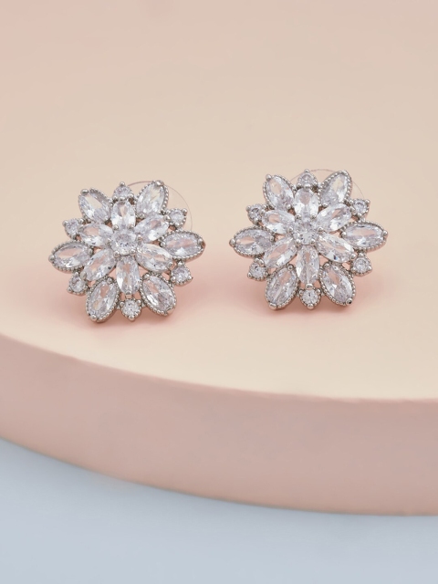 

Kushal's Fashion Jewellery Silver-Toned Floral Studs Earrings