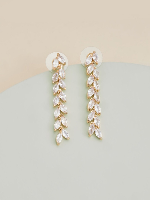 

Kushal's Fashion Jewellery White Leaf Shaped Drop Earrings