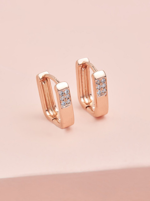 

Kushal's Fashion Jewellery White Square Rose-Gold-Plated Hoop Earrings