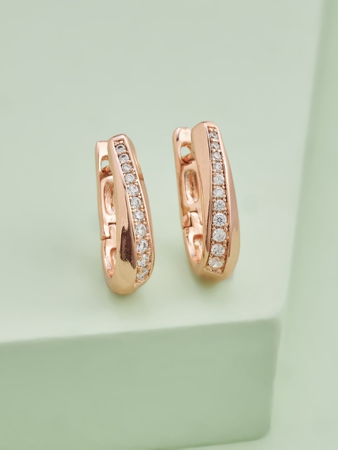 

Kushal's Fashion Jewellery White & Rose Gold Plated Circular Half Hoop Earrings