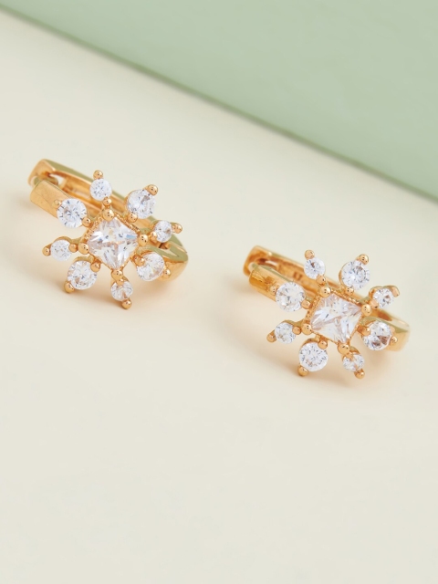 

Kushal's Fashion Jewellery White Floral Cubic Zirconia Studded Studs Earrings