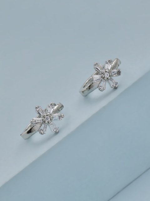 

Kushal's Fashion Jewellery White & Silver-Toned Floral Hoop Earrings