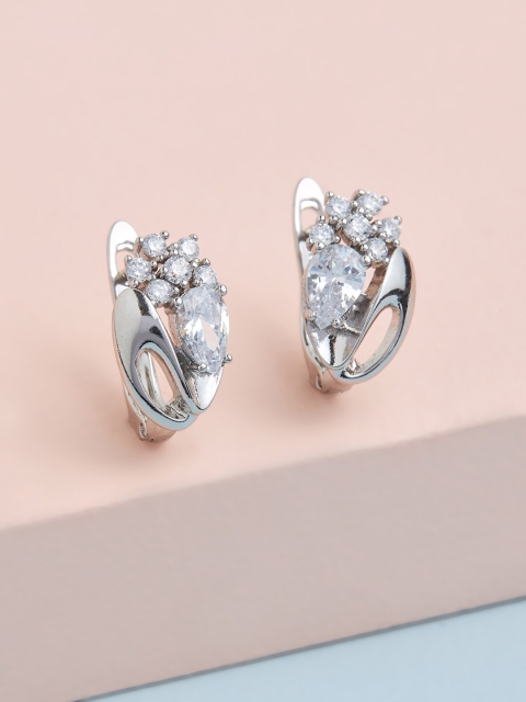 

Kushal's Fashion Jewellery White & Rhodium Plated Floral Hoop Earrings