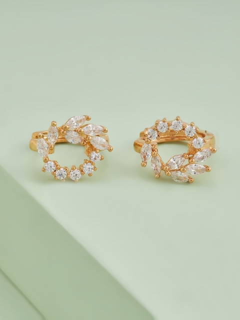

Kushal's Fashion Jewellery White Leaf Shaped Hoop Earrings