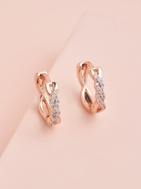 

Kushal's Fashion Jewellery White & Rose Gold Plated Circular Hoop Earrings