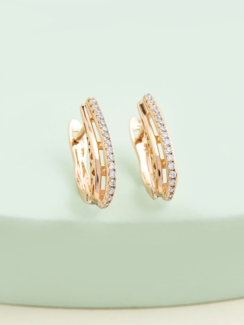 

Kushal's Fashion Jewellery White Gold-Plated Contemporary CZ Studded Hoop Earrings
