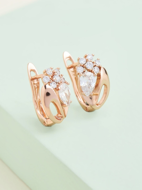 

Kushal's Fashion Jewellery White Floral Rose-Gold-Plated Studs Earrings