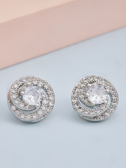 

Kushal's Fashion Jewellery White Rhodium-Plated CZ Studded Circular Studs Earrings
