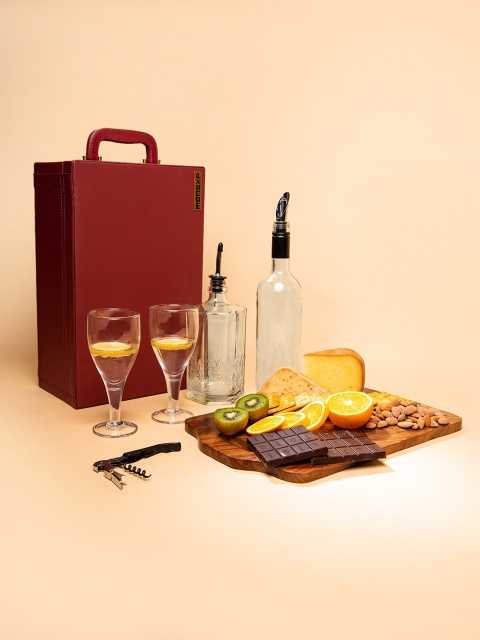 MensXP Maroon & Silver-Toned Wine Box Set